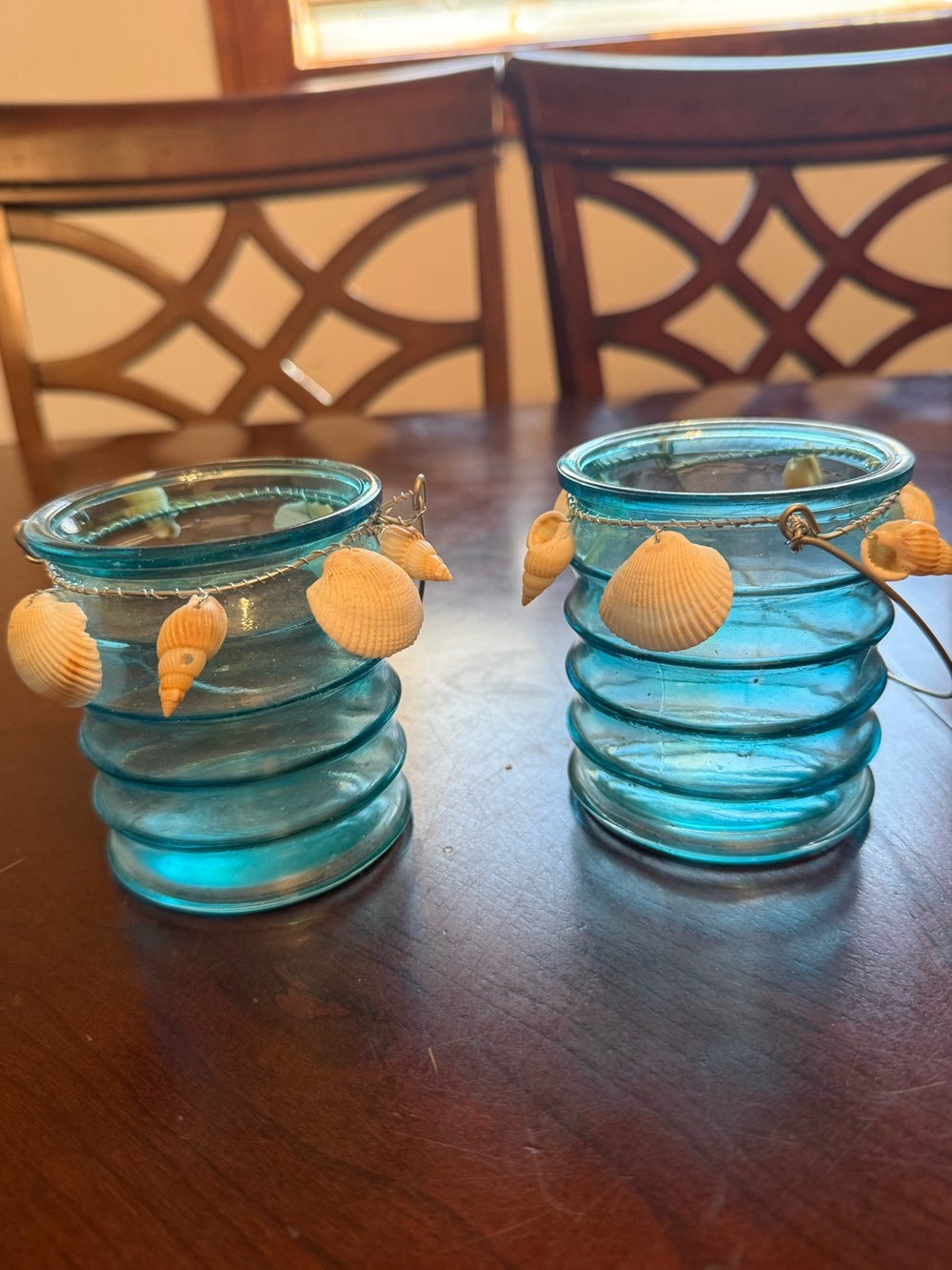 Blue Glass Shell-Accented Votive Holders - Set of 2